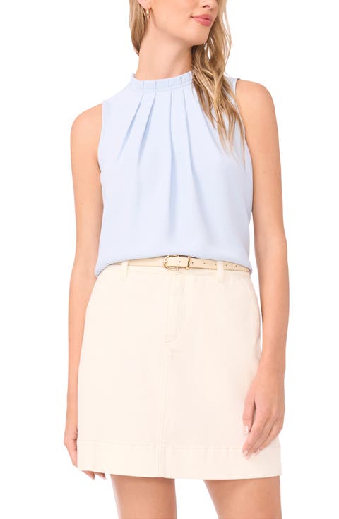 Pleated Mock Neck Woven Top