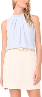 Vince Camuto Pleated Mock Neck Woven Top