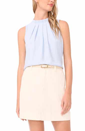 Pleated Mock Neck Woven Top