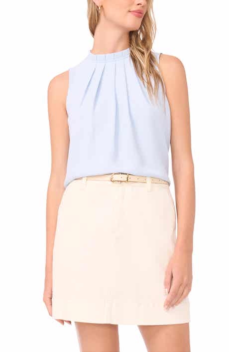 Vince Camuto Pleated Mock Neck Woven Top