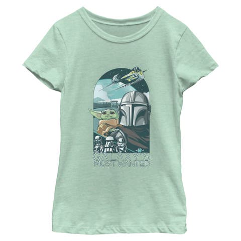 Girls Star Wars The Mandalorian and Grogu Galaxy's Most Wanted Comic Art T Shirt