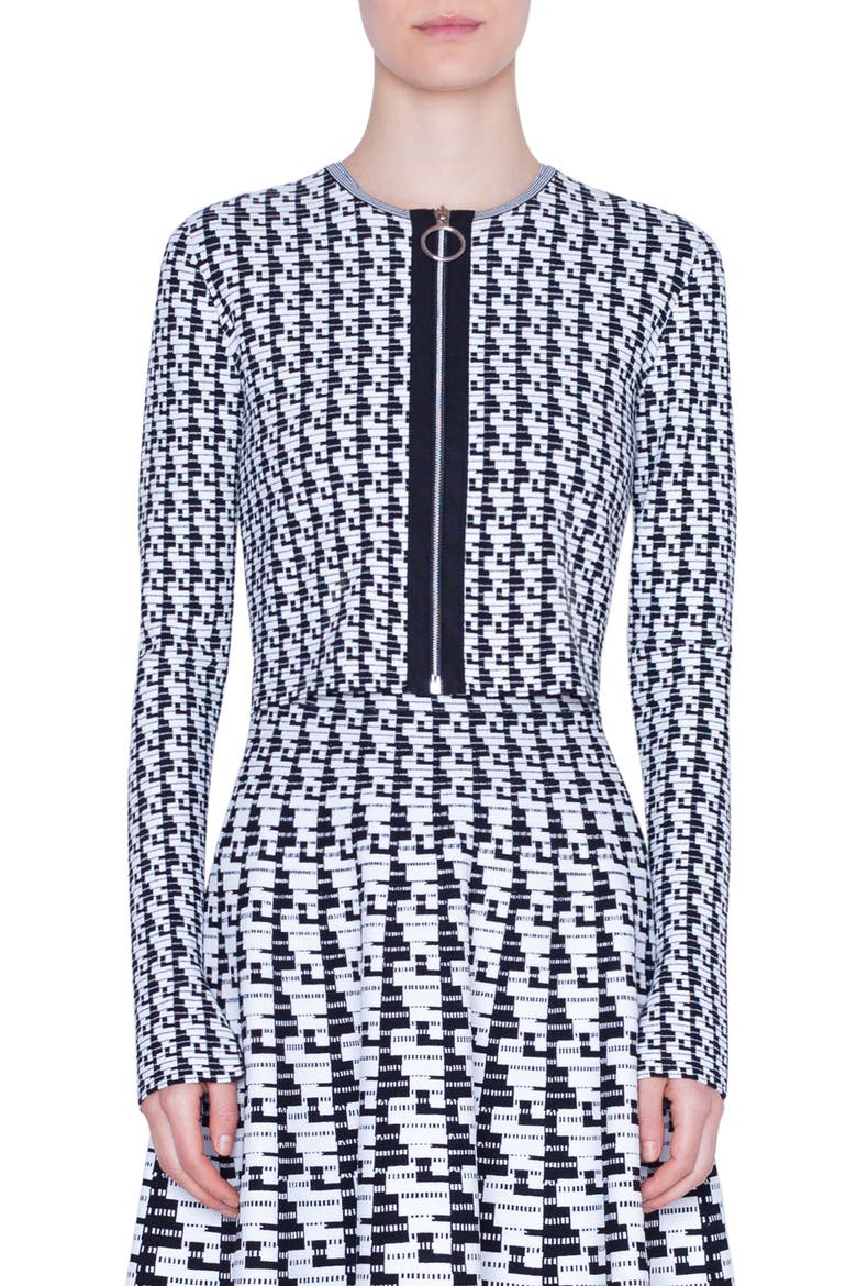 Soundboard Pattern Crop Cardigan, Main, color, BLACK/ CREAM