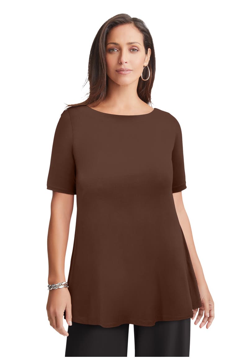 Stretch Knit Boatneck Swing Tunic, Main, color, RICH BROWN