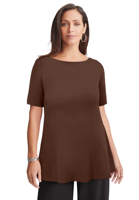 Stretch Knit Boatneck Swing Tunic (Plus)