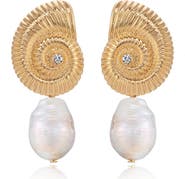 Ettika Swirl Shell Freshwater Pearl Drop Earrings
