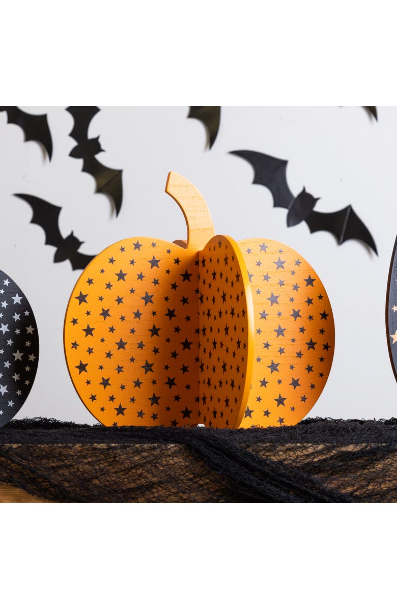 Transpac Large MDF Pumpkin Die Cut Decorative Object for Halloween Decor, Alternate, color, Orange