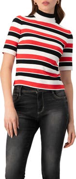 IVONNE Striped Mock-Neck Knit Top