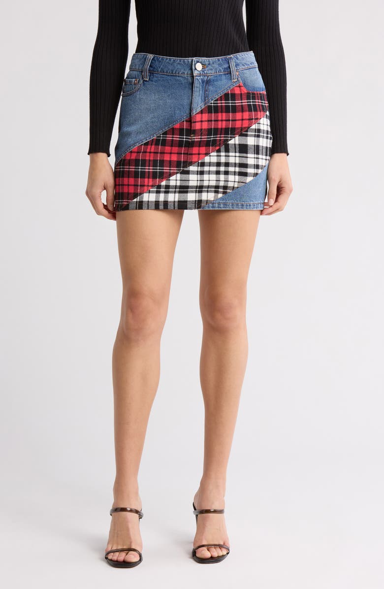 Alice + Olivia Lisanne Spiral Denim Miniskirt, Main, color,