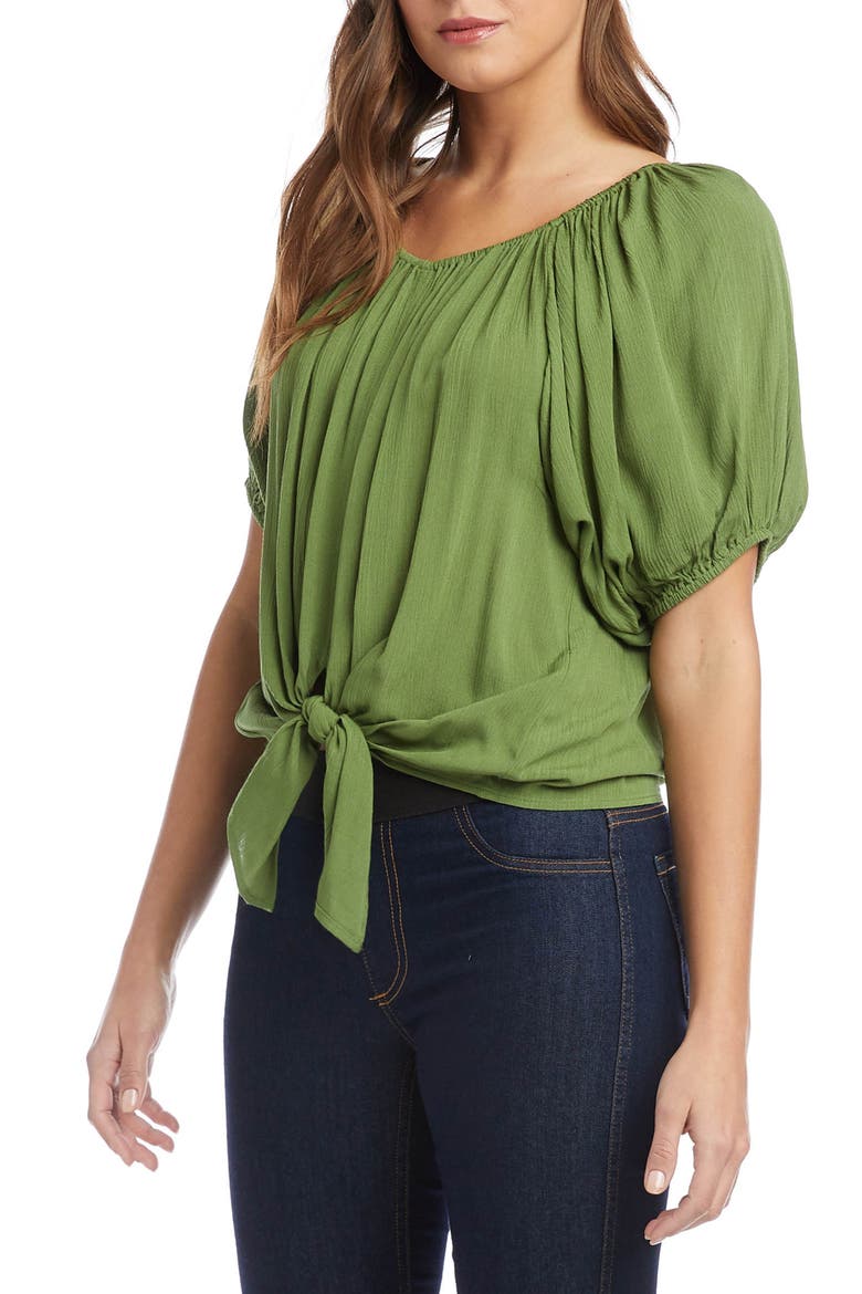Blouson Sleeve Tie Front Top, Alternate, color, GREEN