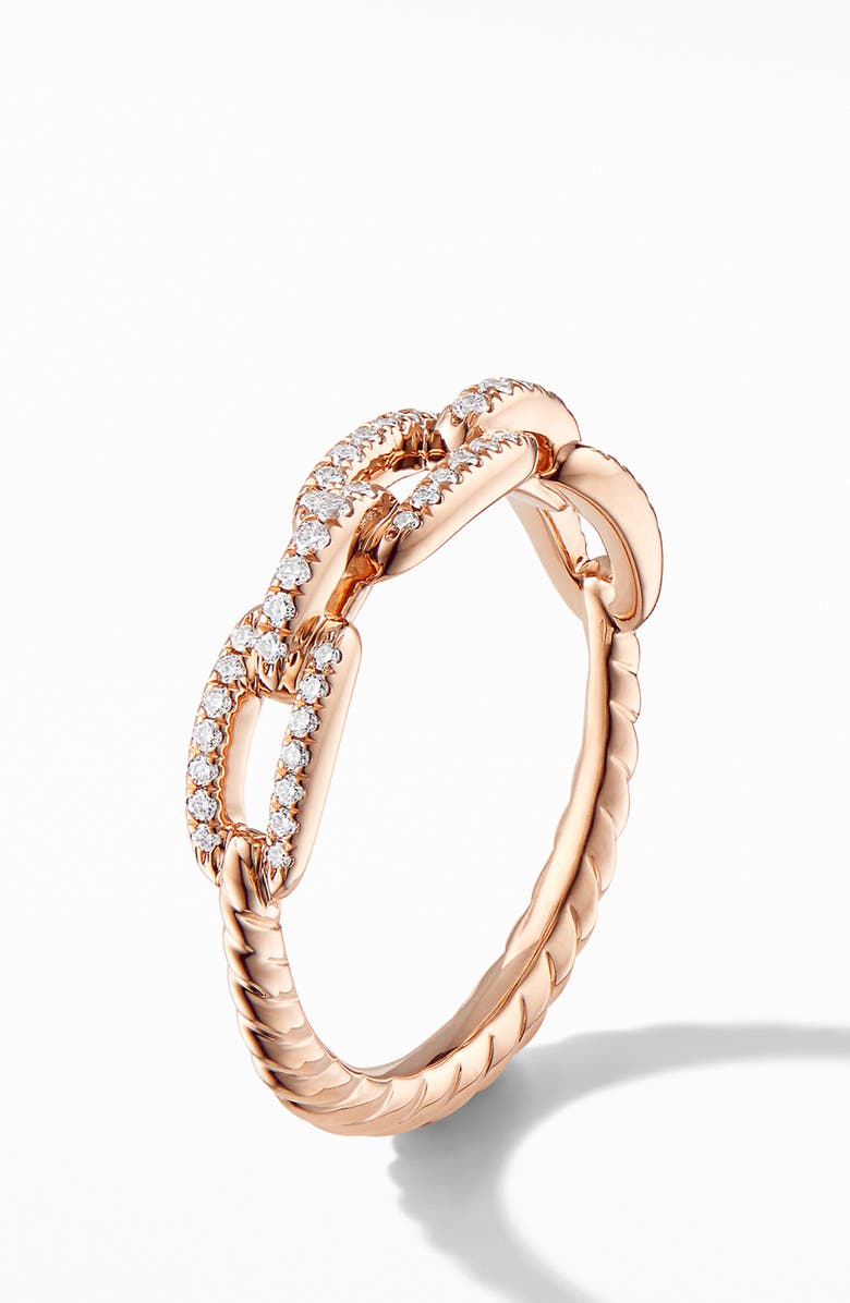 David Yurman Stax Pavé Diamond Chain Link 18K Rose Gold Ring, Alternate, color,
