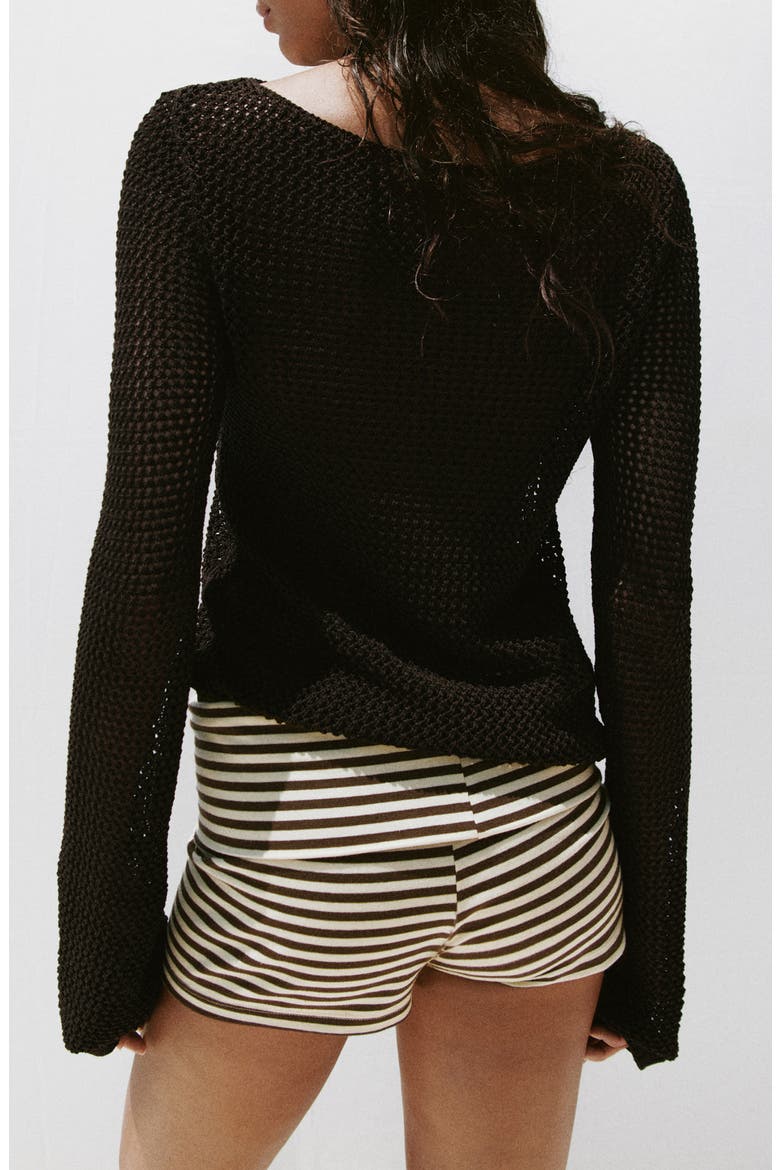 Floral Openwork Sweater, Alternate, color, CHOCOLATE