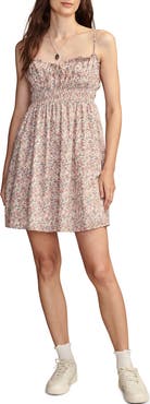 Lucky Brand Print Smocked Sleeveless Minidress