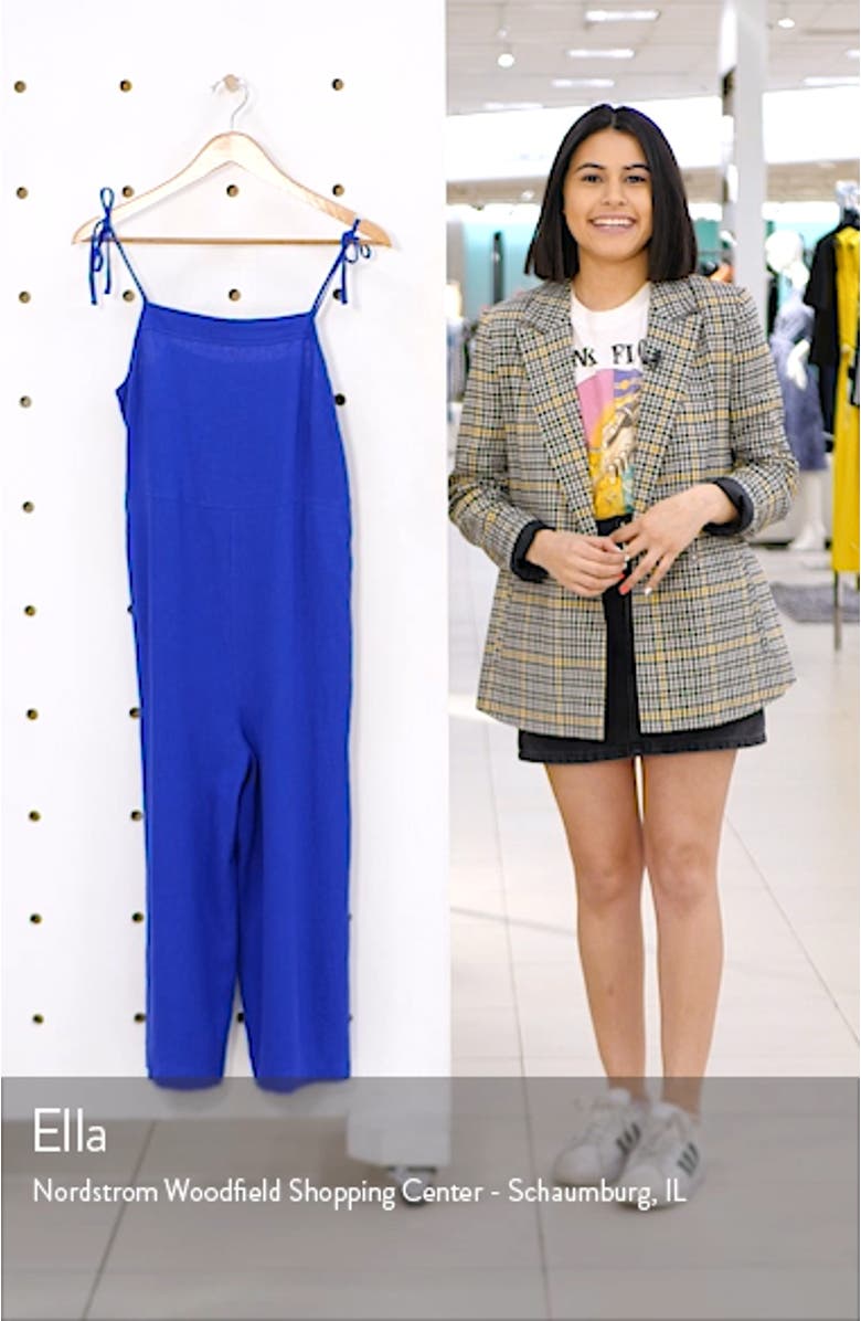 Square Neck Linen Blend Crop Wide Leg Jumpsuit, sales video thumbnail