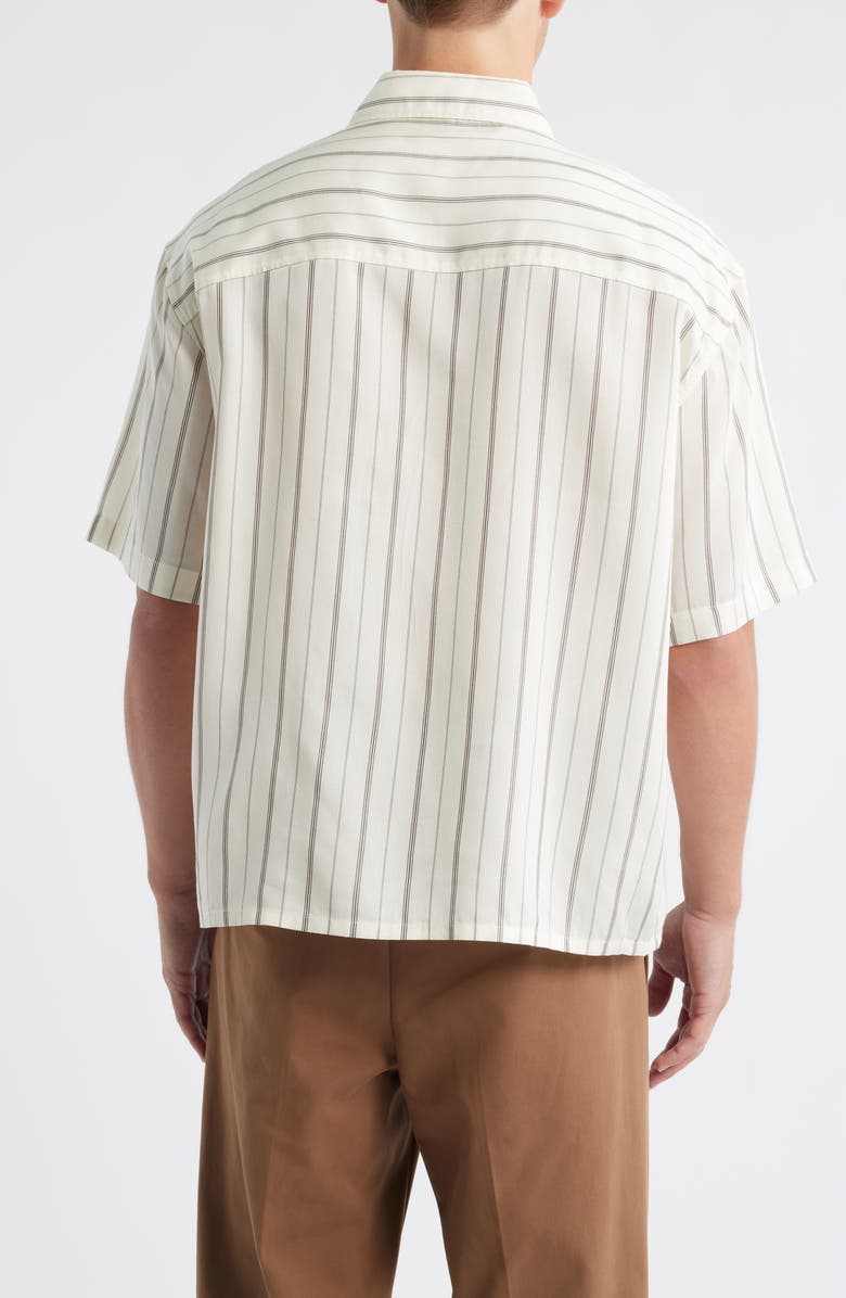 Open Edit Oversize Stripe Short Sleeve Button-Up Shirt, Alternate, color, Ivory Kiyoshi Stripe