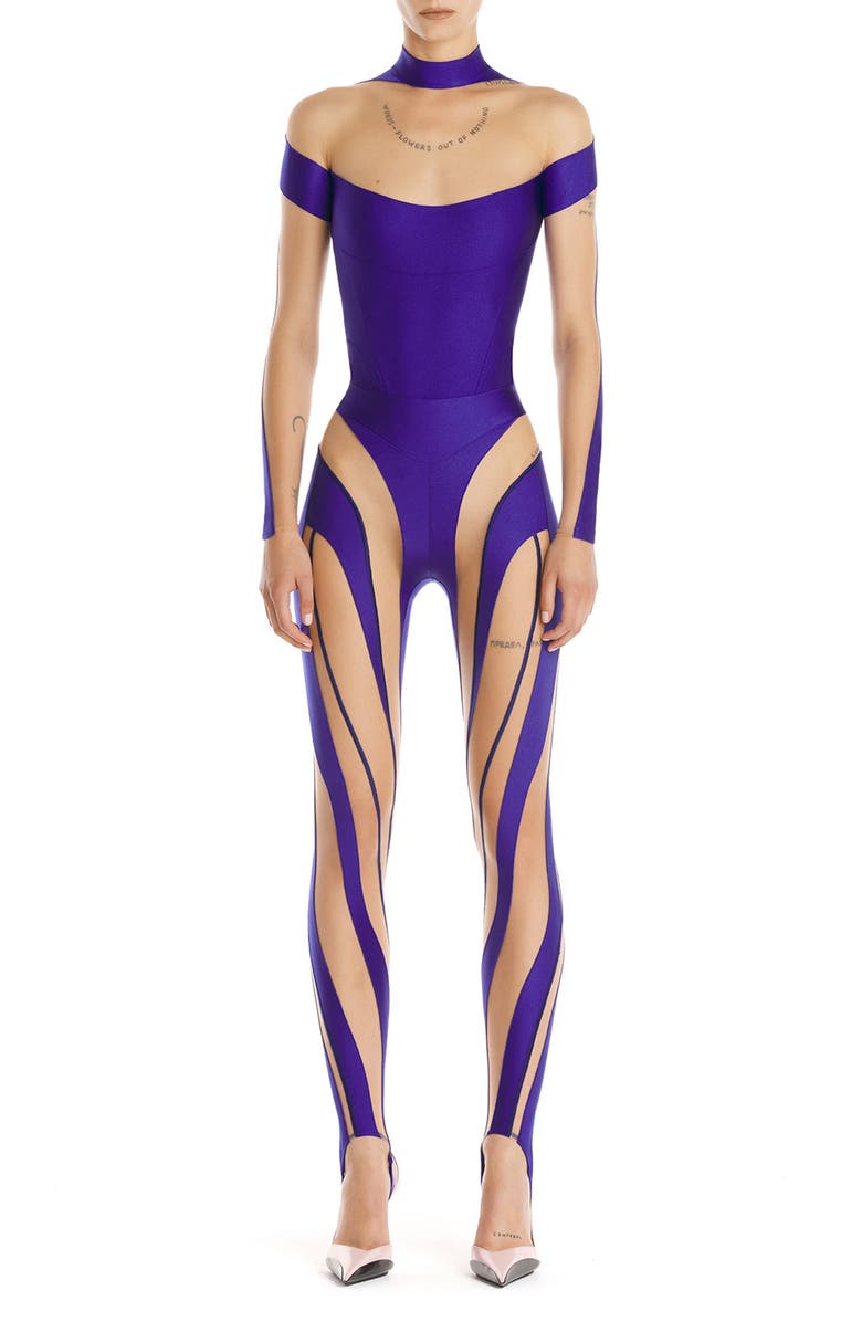 MUGLER Illusion Inset Long Sleeve Bodysuit, Main, color,