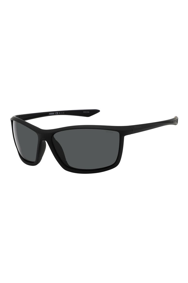 63mm Polarized Rectangular Sunglasses, Alternate, color, MATTE BLACK