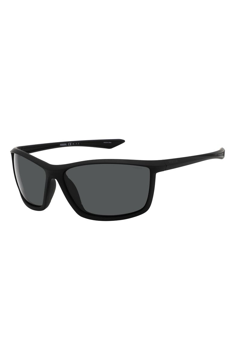 Fossil 63mm Polarized Rectangular Sunglasses, Alternate, color, Matte Black