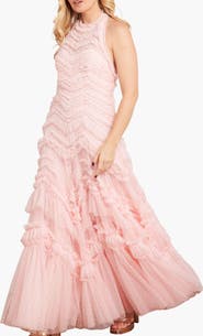 Needle & Thread Elia Halter Neck Ruffle Tulle Maxi Gown