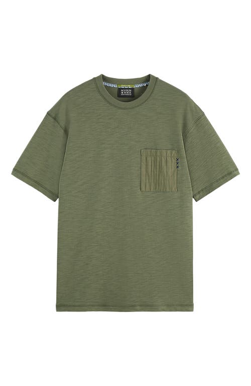 Scotch & Soda Relaxed Fit Slub Cotton Pocket T-shirt In Green