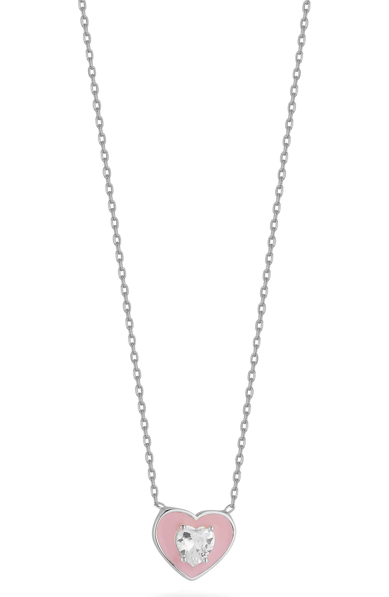 Enamel & Cubic Zirconia Heart Pendant Necklace