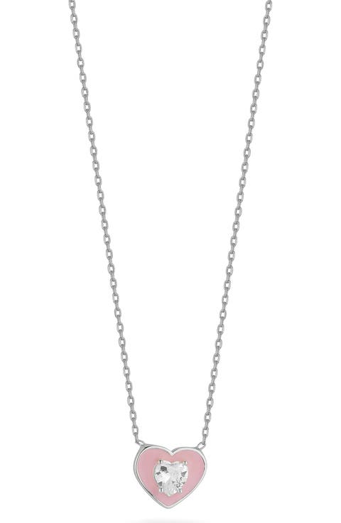 Enamel & Cubic Zirconia Heart Pendant Necklace