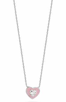 Enamel & Cubic Zirconia Heart Pendant Necklace