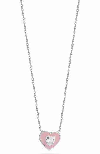 Enamel & Cubic Zirconia Heart Pendant Necklace