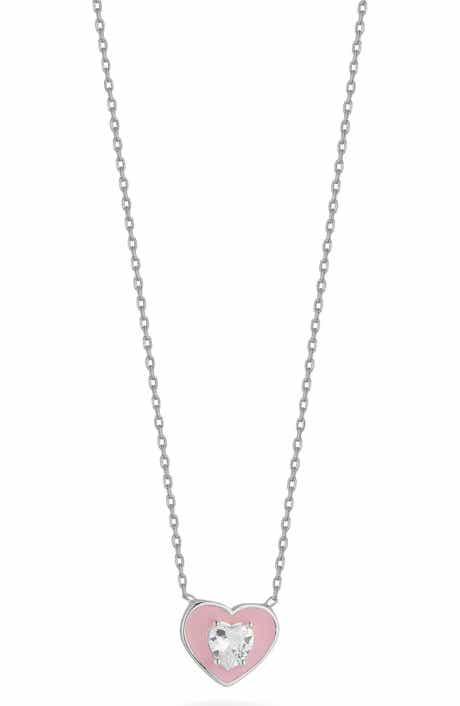 Enamel & Cubic Zirconia Heart Pendant Necklace