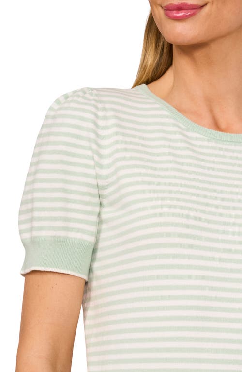 Cece Stripe Short Sleeve Sweater In Slit Green