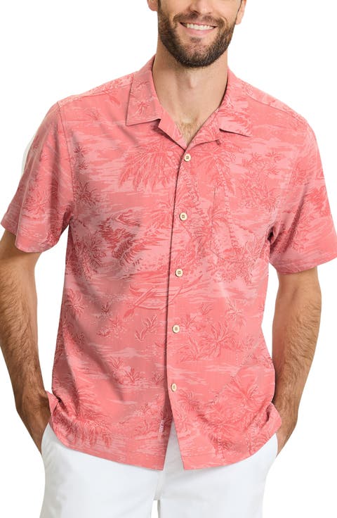 Coastal Ease IslandZone® Palms Print Camp Shirt (Big & Tall)