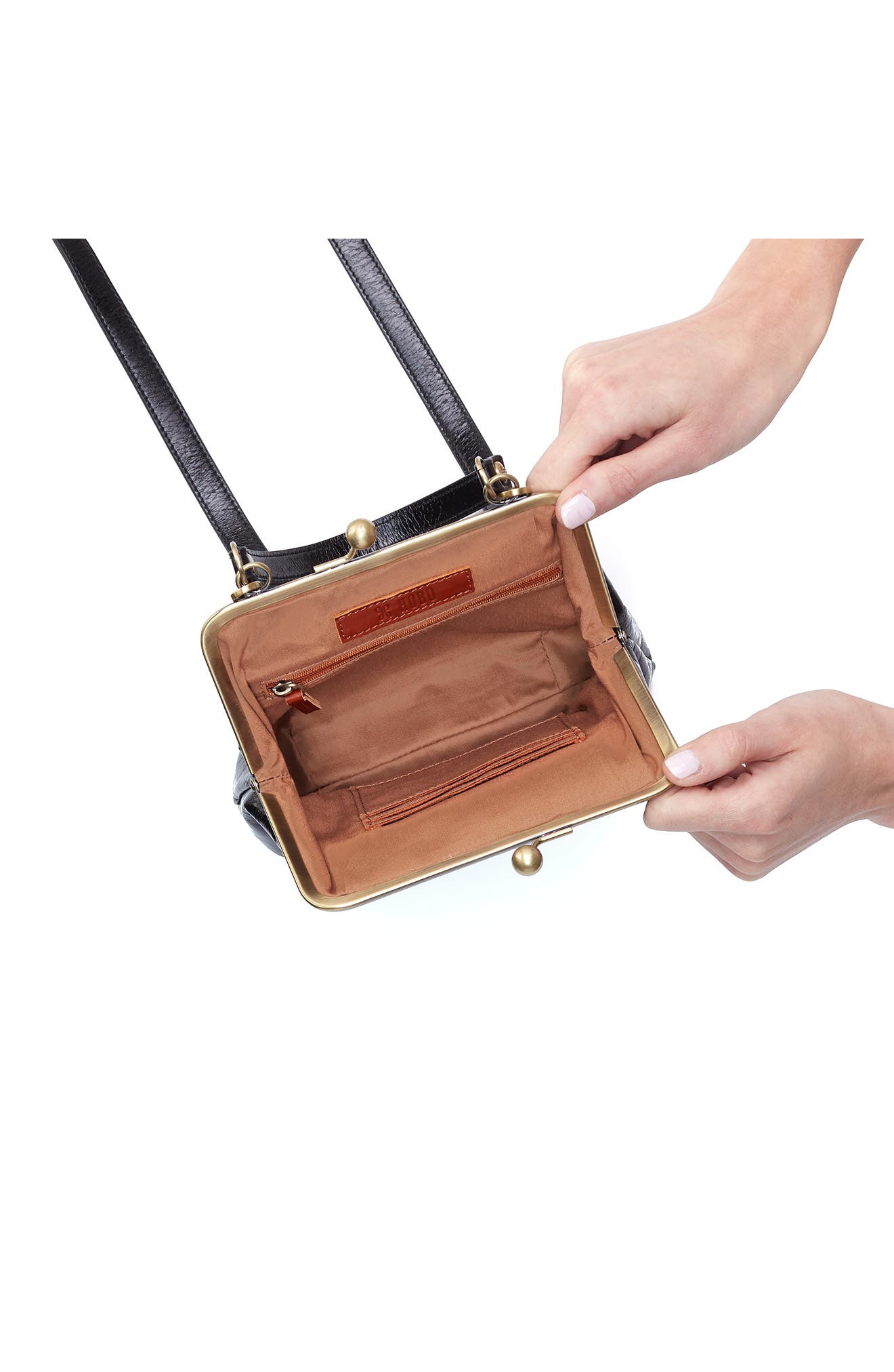 HOBO Alba Leather Frame Crossbody Bag, Alternate, color, Black