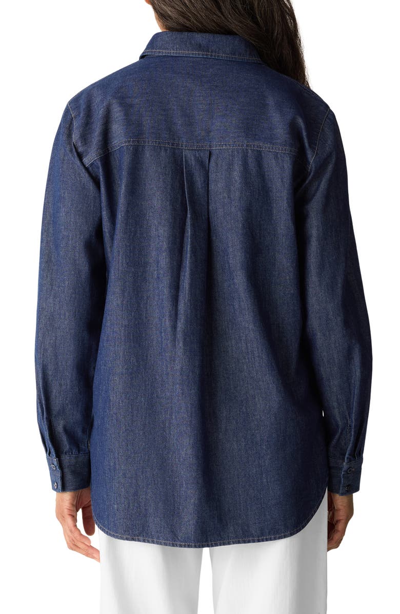 Eileen Fisher Classic Collar Organic Cotton Denim Button-Up Shirt, Alternate, color, Dark Indigo