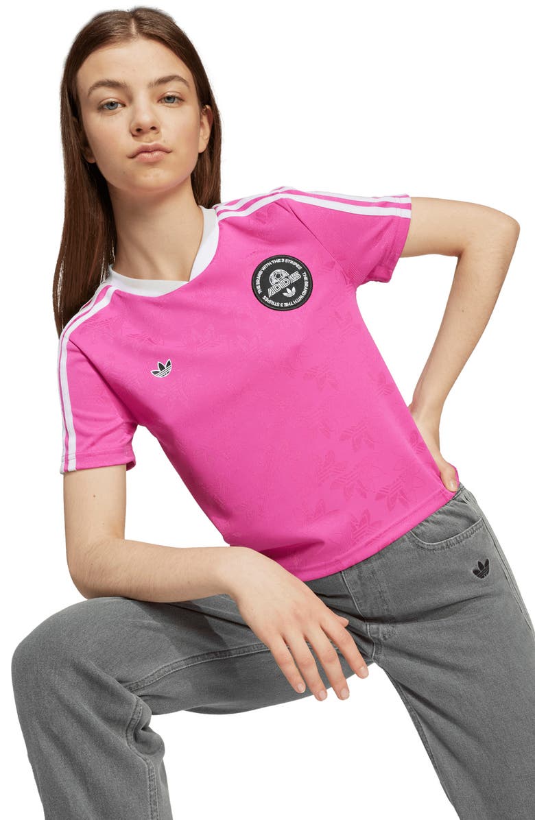 adidas Originals Kids' Contrast Binding Crop T-Shirt, Alternate, color, Semi Lucid Fuchsia
