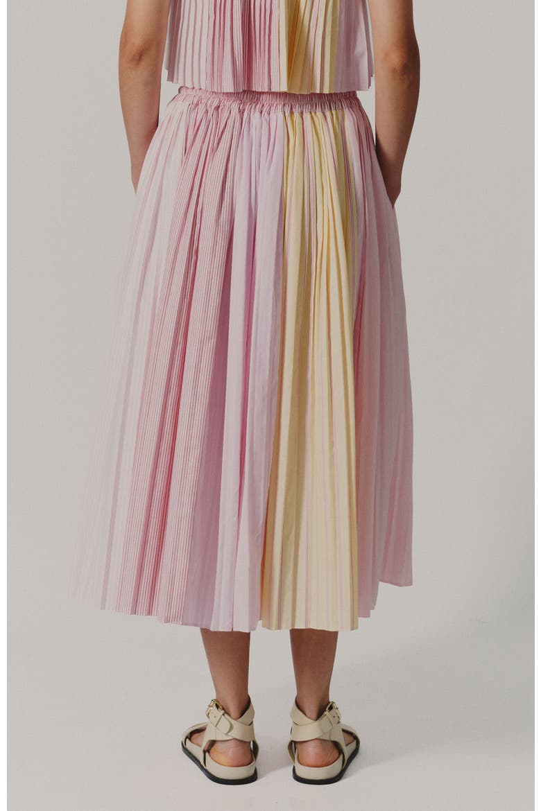 Aire Pleated Cotton Midi Skirt, Alternate, color, Mix Lines Rosa
