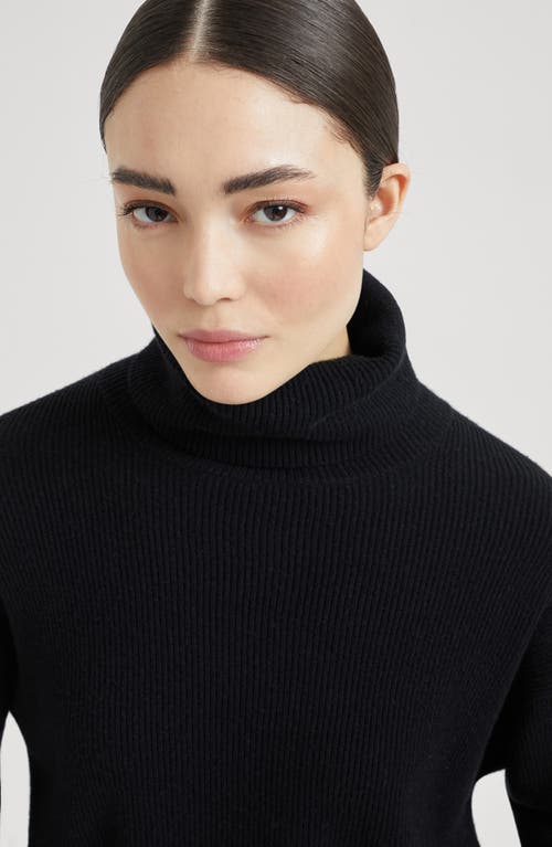 Brunello Cucinelli Black Virgin Wool, Cashmere And Silk Turtleneck Sweater In Black