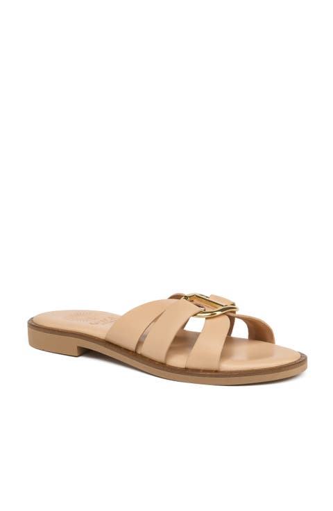 Eris Gold Buckle Slide Sandal