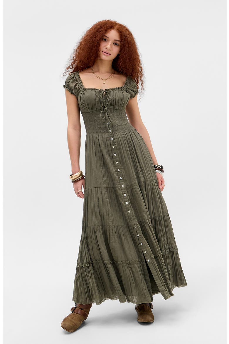 Samira Smocked Maxi Dress, Alternate, color, KHAKI