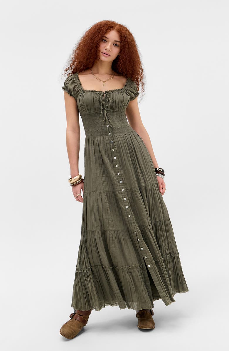 BDG Urban Outfitters Samira Smocked Maxi Dress, Alternate, color, Khaki