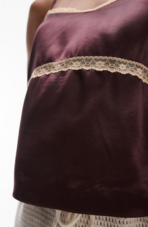 Topshop Lace Trim Satin Camisole In Red