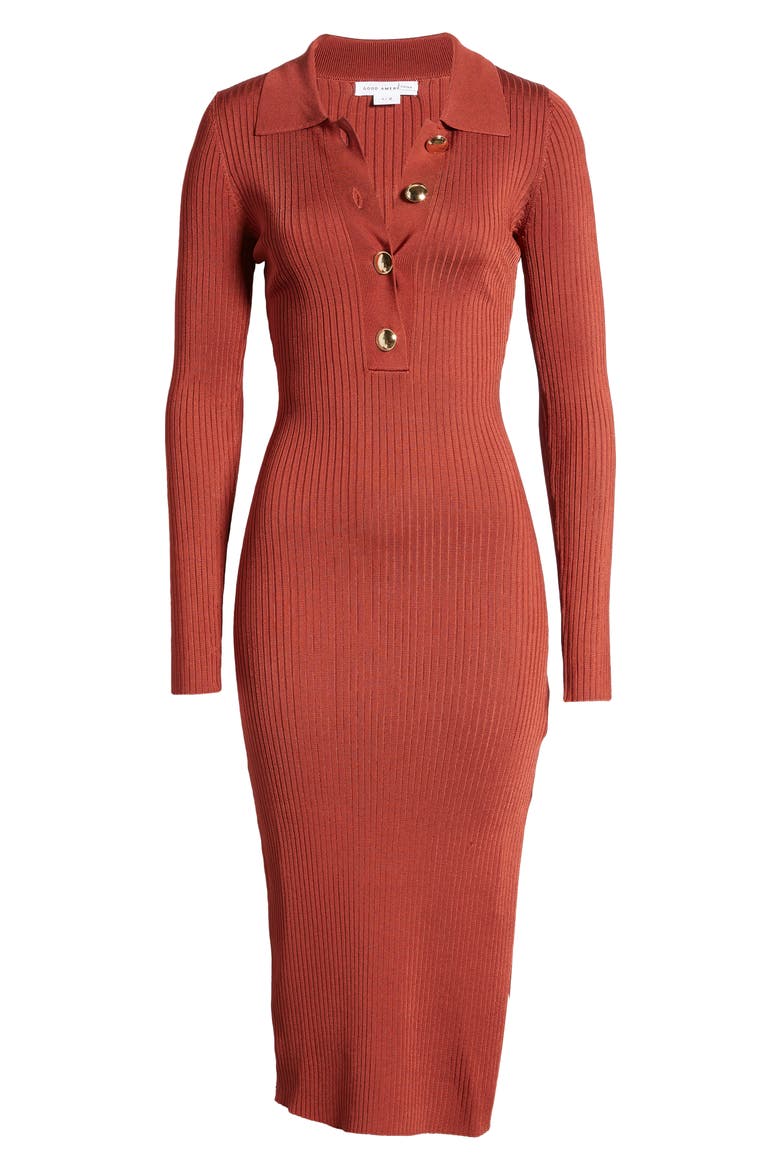 Long Sleeve Polo Midi Dress, Alternate, color, BRICK001