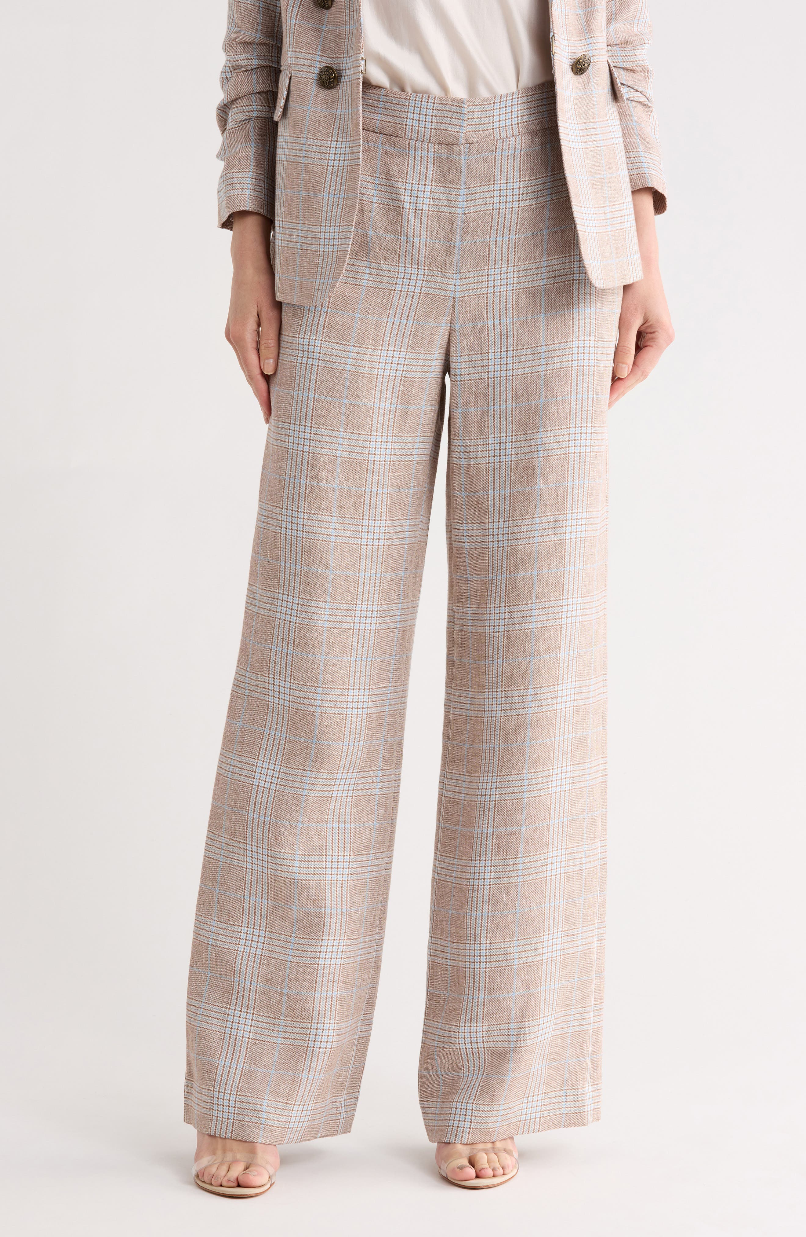 Veronica Beard Tonelli Plaid Linen Pants