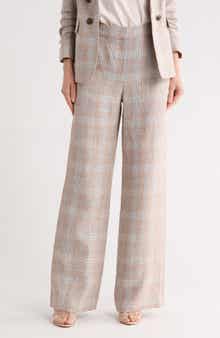Veronica Beard Tonelli Plaid Linen Pants