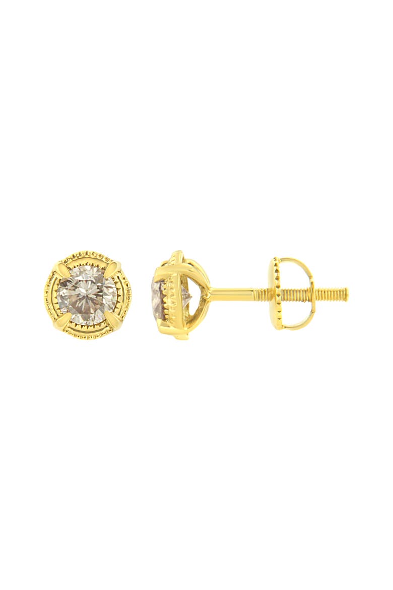14K Yellow Gold Plated Silver 1/3 Ct Diamond Solitaire Milgrain Stud Earrings, Alternate, color, Yellow