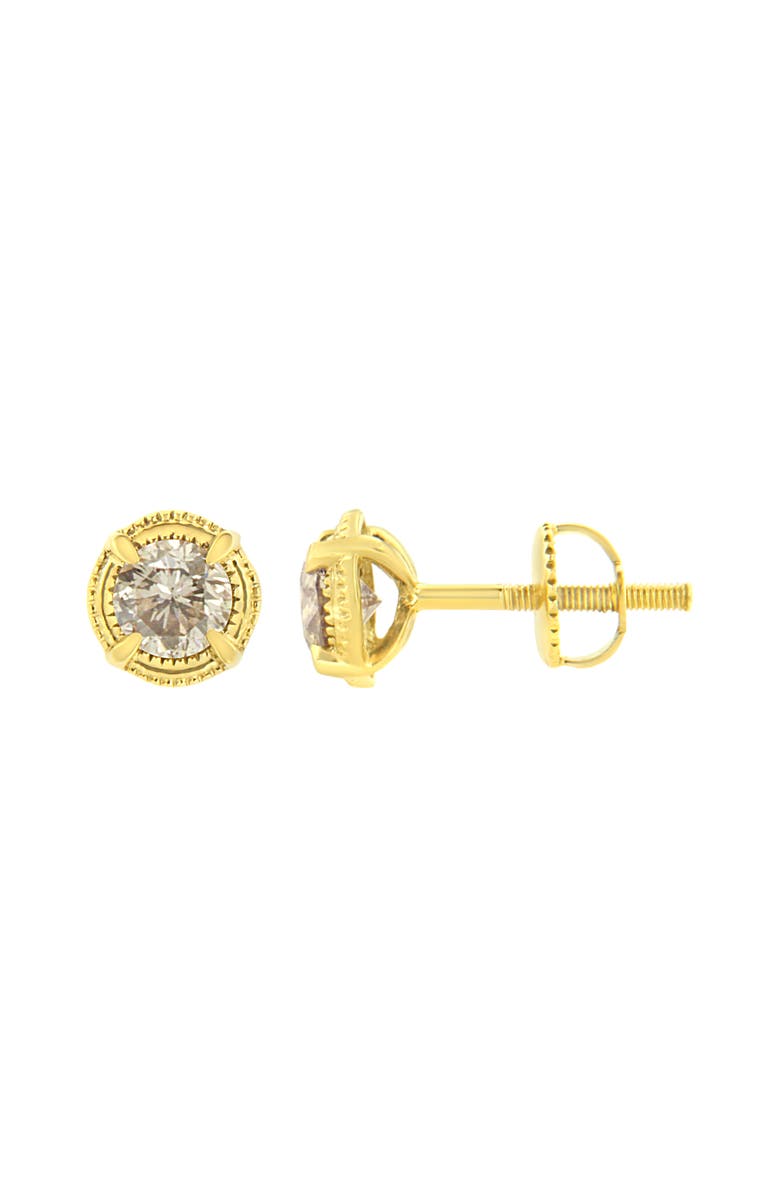 Haus of Brilliance 14K Yellow Gold Plated Silver 1/3 Ct Diamond Solitaire Milgrain Stud Earrings, Alternate, color, Yellow
