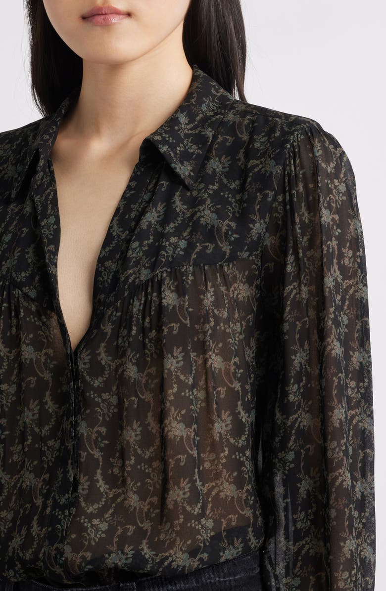 PAIGE Gardener Floral Button-Up Shirt, Alternate, color, Black/Aloe