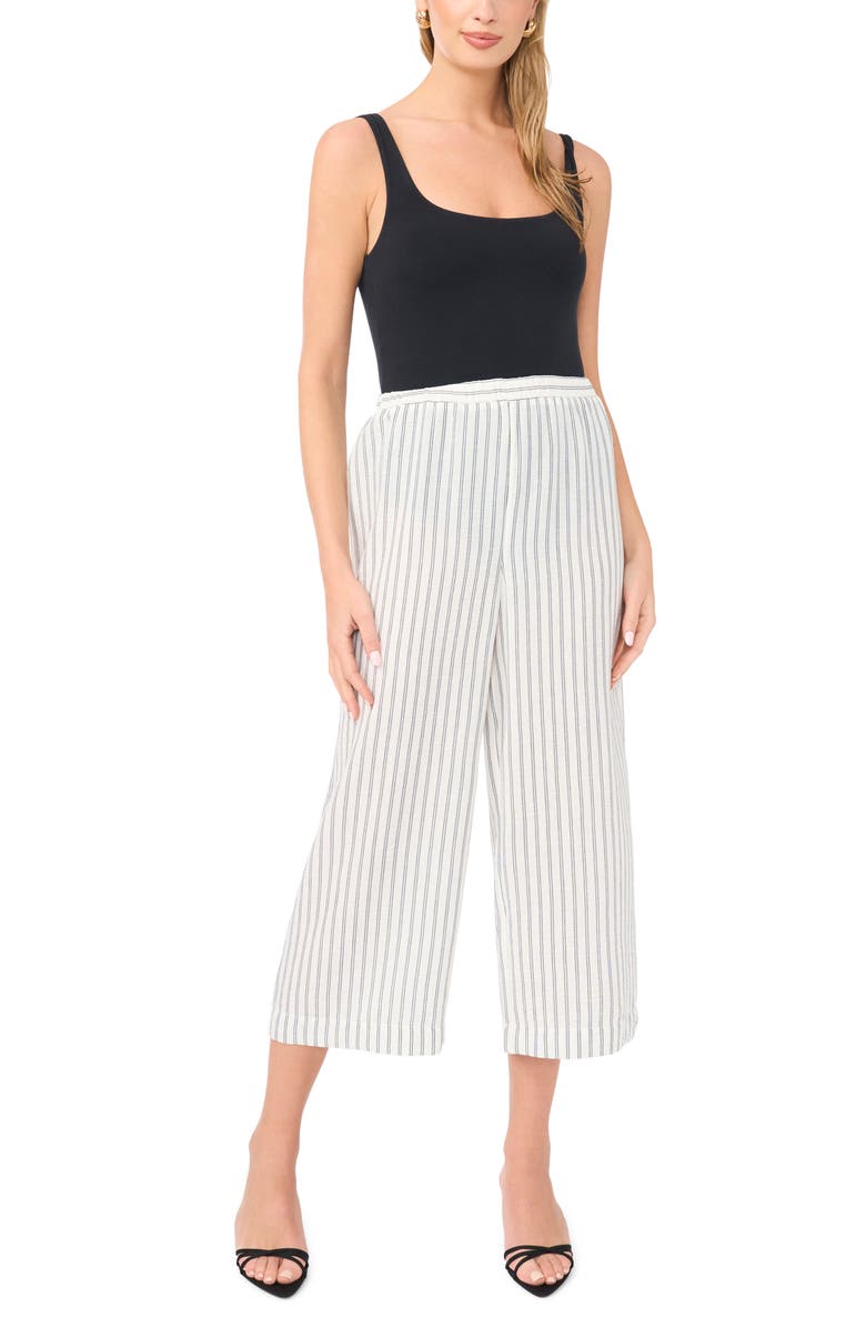 Vince Camuto Stripe Pull-On Ankle Wide Leg Pants, Alternate, color, Ultra White