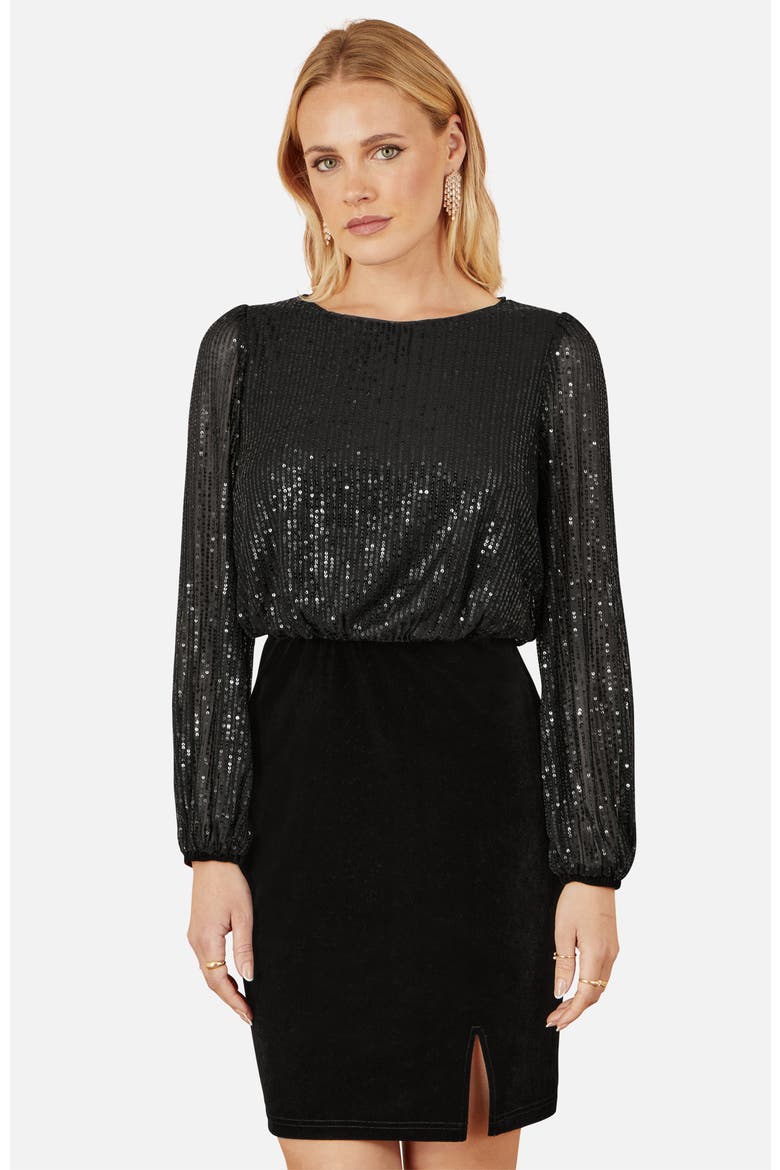 Sequin And Velvet Mini Dress, Alternate, color, Black