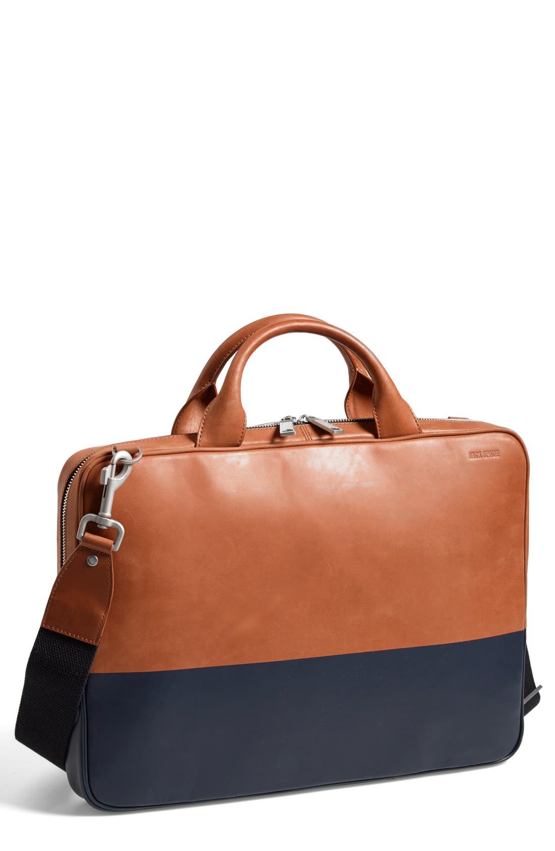 'Slim' Briefcase, Main, color, TOBACCO/ NAVY