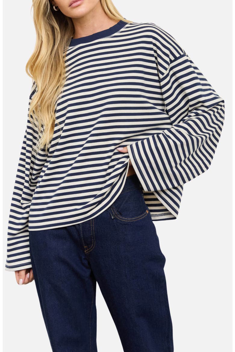 Striped Long Sleeve Knit Top, Main, color, NAVY MULTI