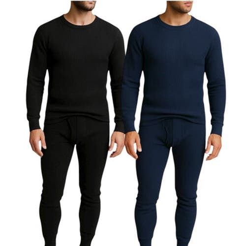 Benben Mens 2 Pack Thermal Set 4 Piece Top And Bottom Full Sets In Black